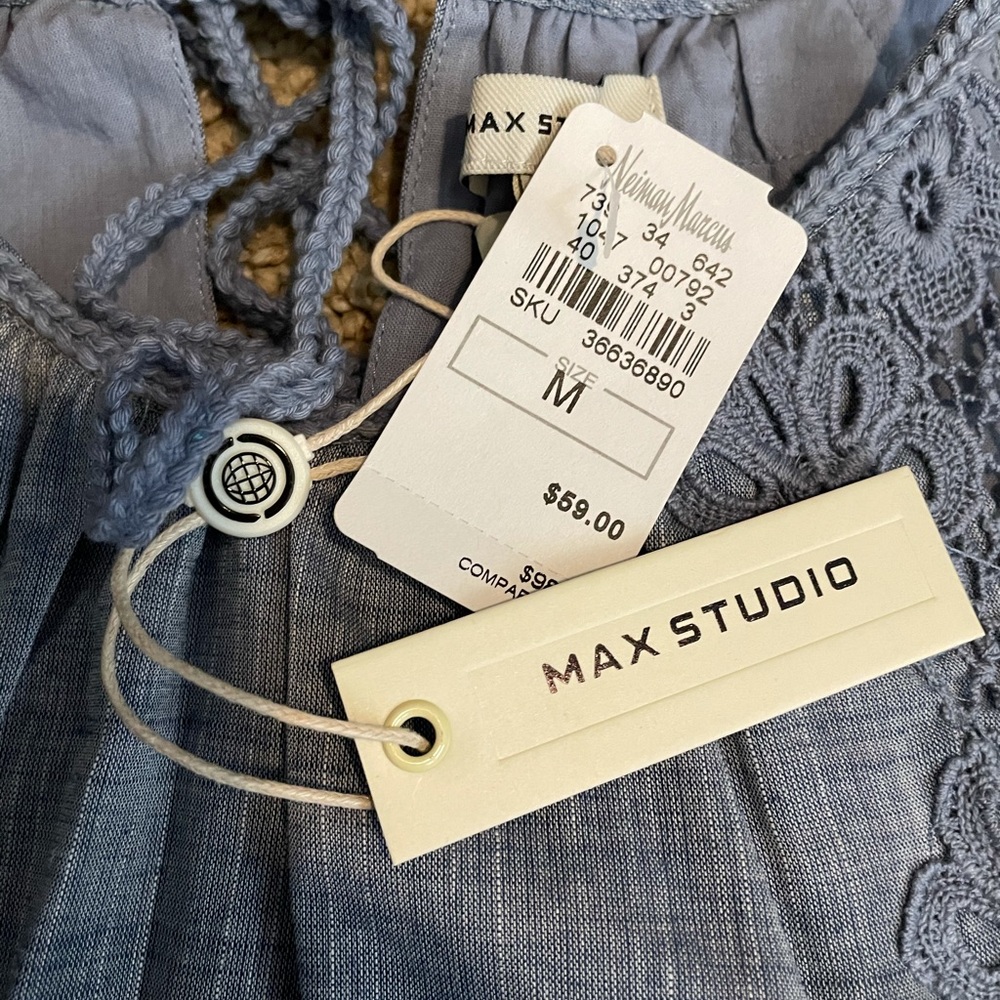 Max Studio Neiman Marcus Lace Adjustable High Low Halter Top | Gray | Medium - Picture 7 of 7